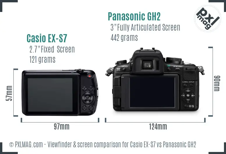 Casio EX-S7 vs Panasonic GH2 Screen and Viewfinder comparison