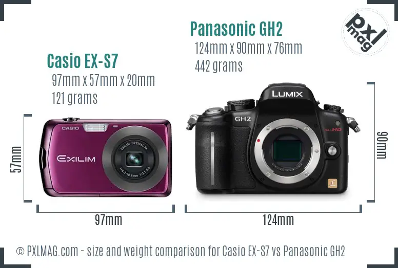 Casio EX-S7 vs Panasonic GH2 size comparison