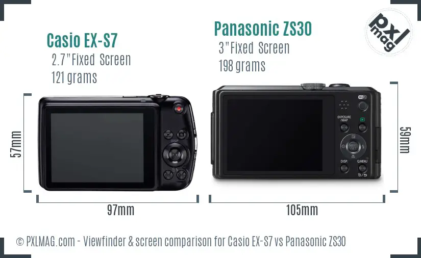 Casio EX-S7 vs Panasonic ZS30 Screen and Viewfinder comparison