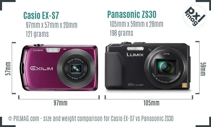 Casio EX-S7 vs Panasonic ZS30 size comparison