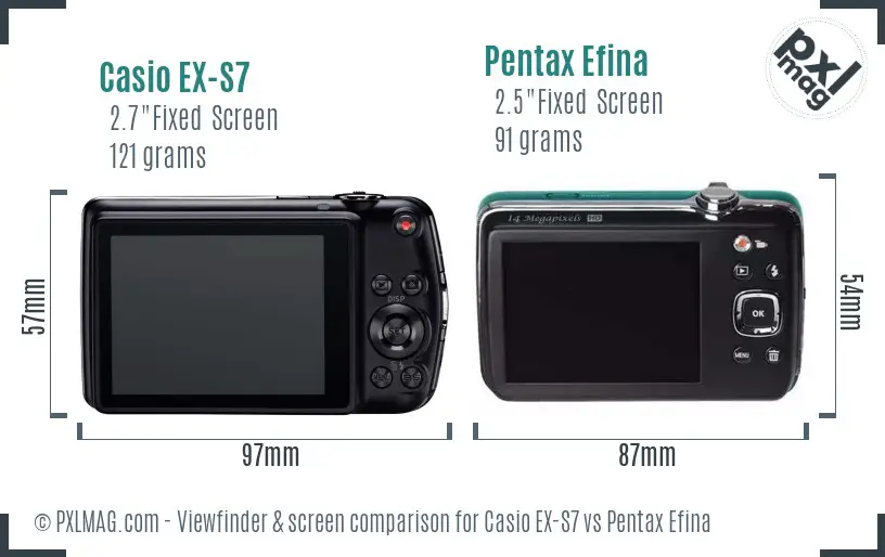 Casio EX-S7 vs Pentax Efina Screen and Viewfinder comparison