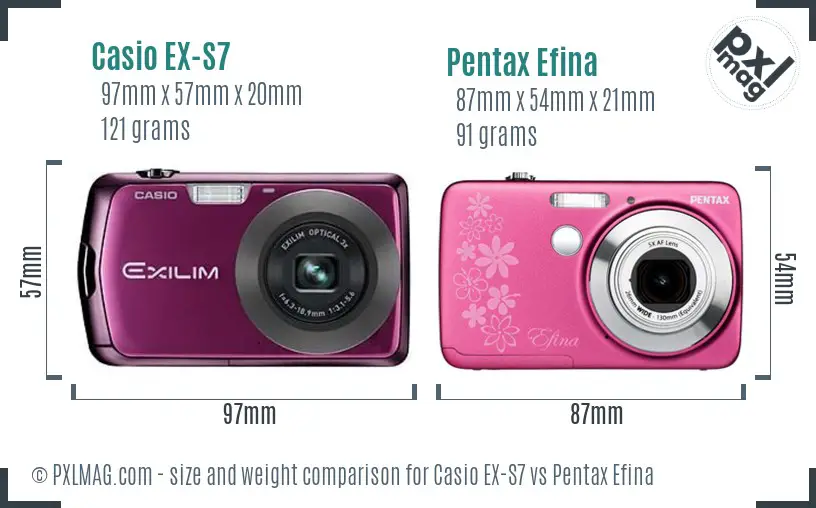 Casio EX-S7 vs Pentax Efina size comparison