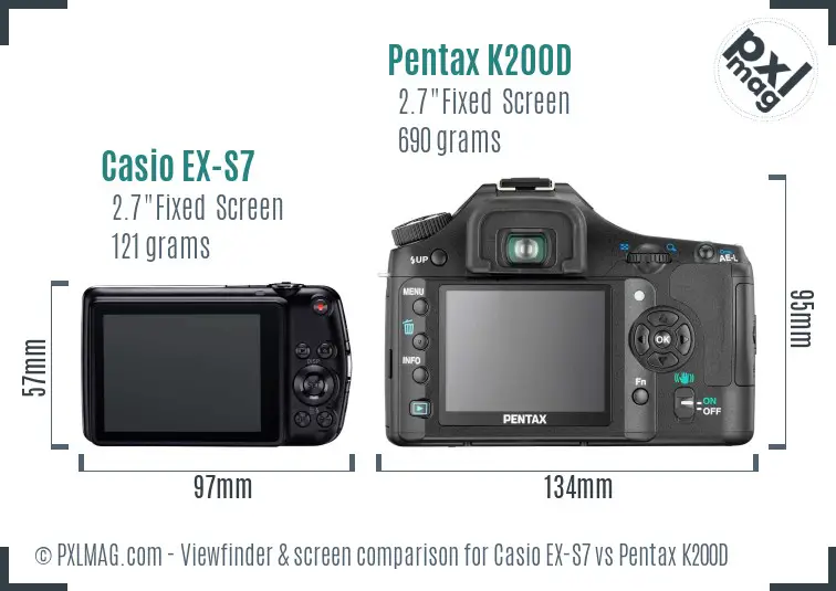 Casio EX-S7 vs Pentax K200D Screen and Viewfinder comparison