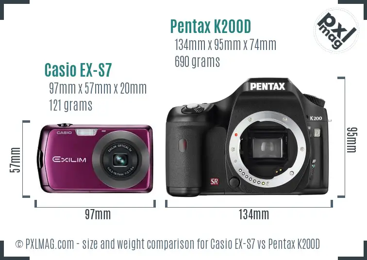 Casio EX-S7 vs Pentax K200D size comparison