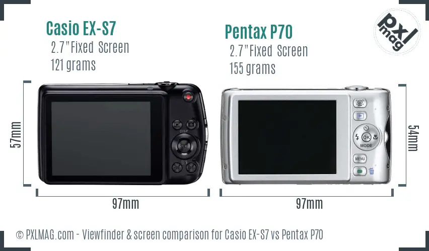 Casio EX-S7 vs Pentax P70 Screen and Viewfinder comparison