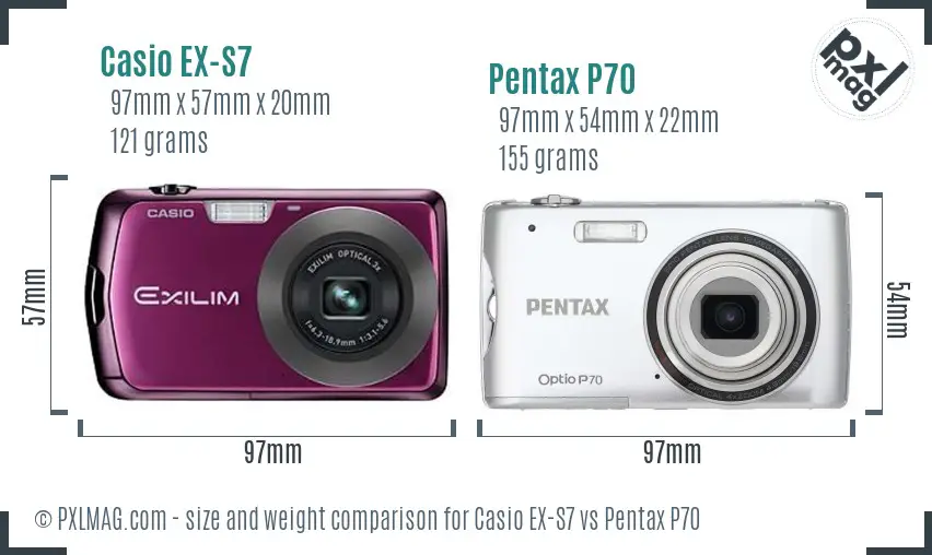 Casio EX-S7 vs Pentax P70 size comparison