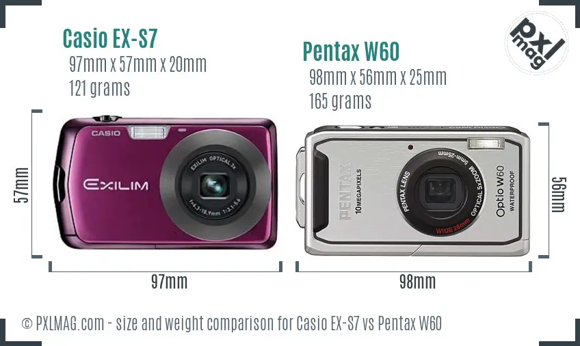Casio EX-S7 vs Pentax W60 size comparison