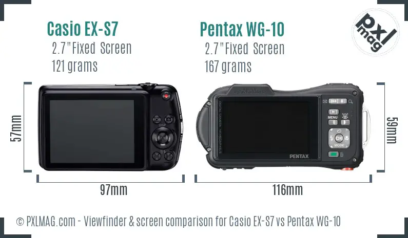 Casio EX-S7 vs Pentax WG-10 Screen and Viewfinder comparison