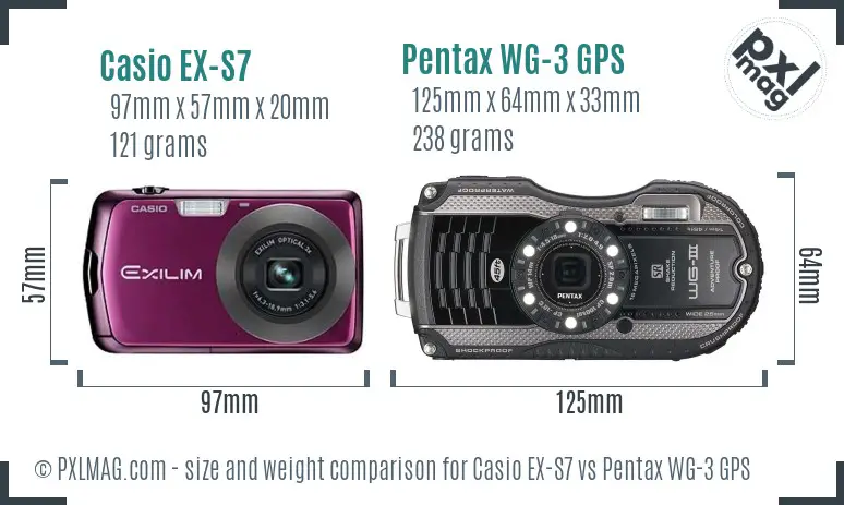 Casio EX-S7 vs Pentax WG-3 GPS size comparison Casio EX-S7 vs Pentax WG-3 GPS size comparison