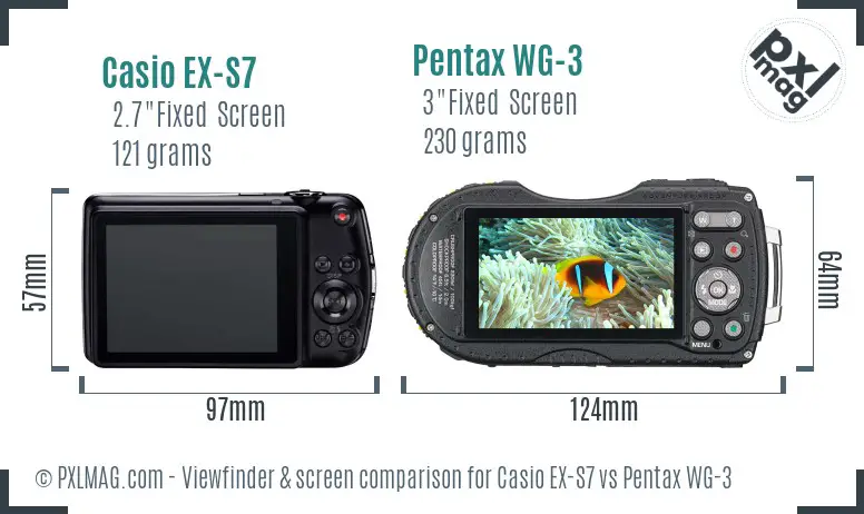 Casio EX-S7 vs Pentax WG-3 Screen and Viewfinder comparison