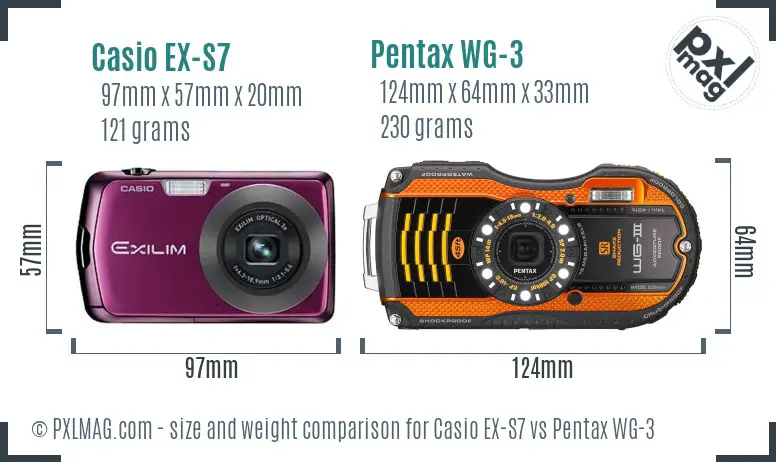 Casio EX-S7 vs Pentax WG-3 size comparison