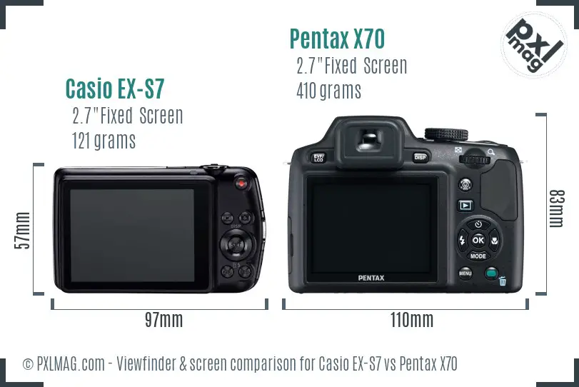 Casio EX-S7 vs Pentax X70 Screen and Viewfinder comparison