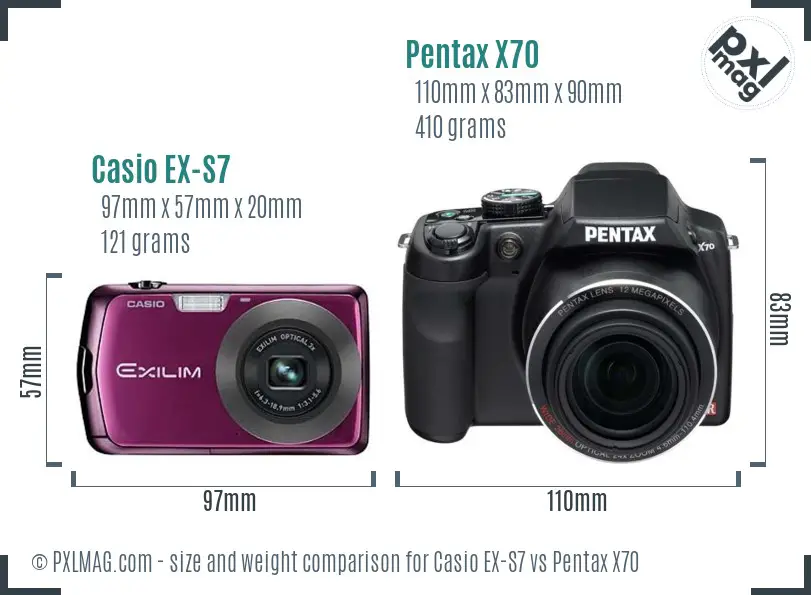 Casio EX-S7 vs Pentax X70 size comparison