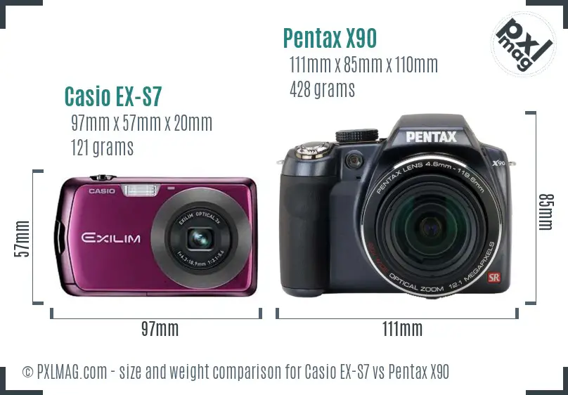 Casio EX-S7 vs Pentax X90 size comparison