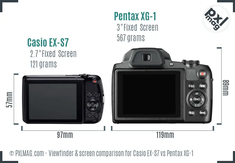 Casio EX-S7 vs Pentax XG-1 Screen and Viewfinder comparison