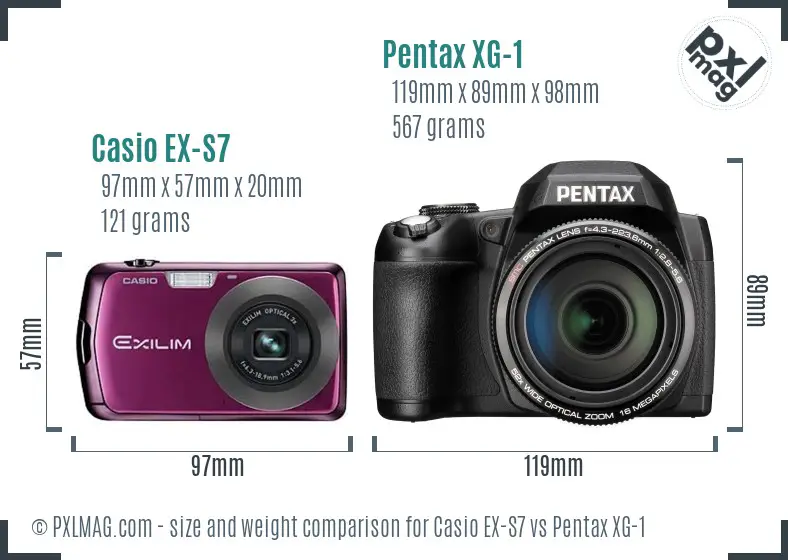 Casio EX-S7 vs Pentax XG-1 size comparison