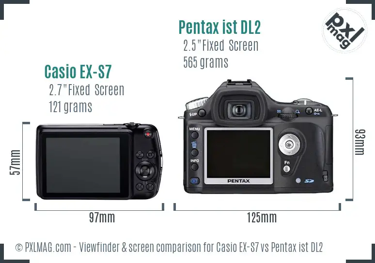 Casio EX-S7 vs Pentax ist DL2 Screen and Viewfinder comparison