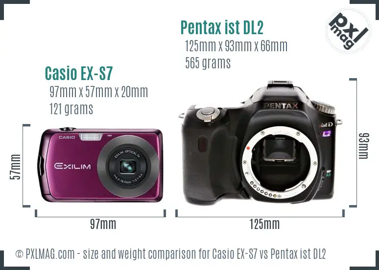 Casio EX-S7 vs Pentax ist DL2 size comparison