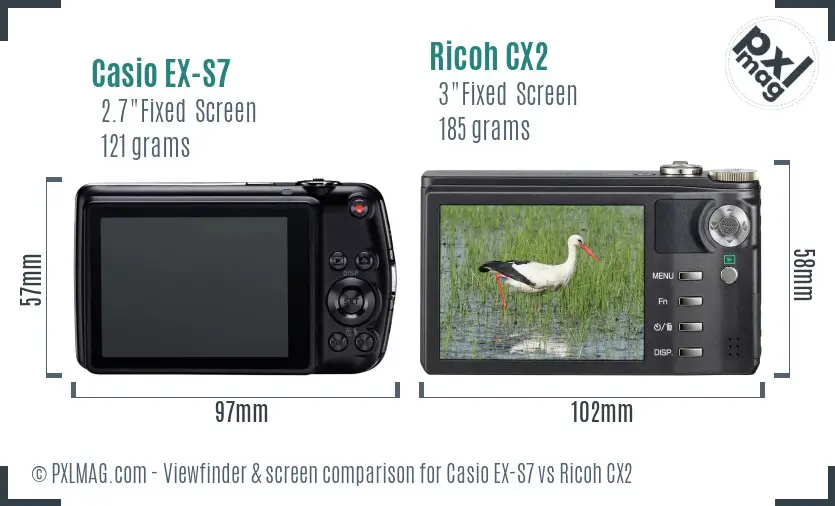 Casio EX-S7 vs Ricoh CX2 Screen and Viewfinder comparison