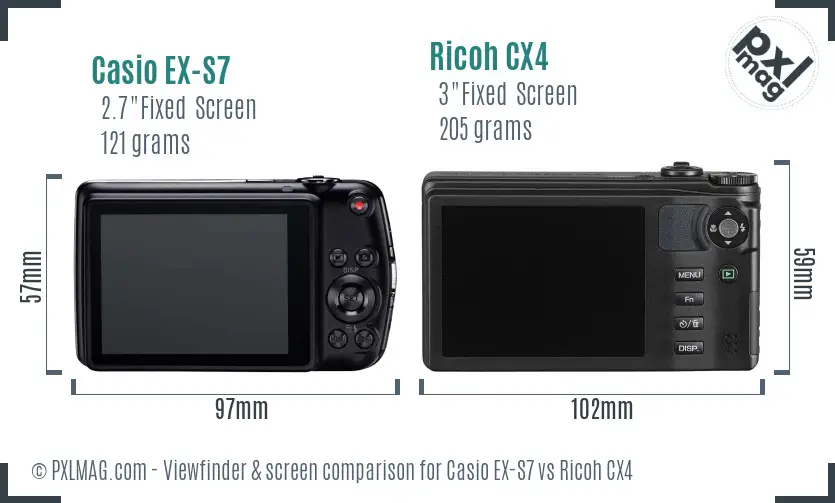 Casio EX-S7 vs Ricoh CX4 Screen and Viewfinder comparison