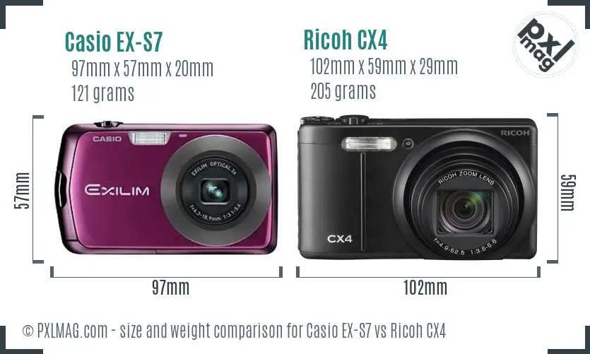 Casio EX-S7 vs Ricoh CX4 size comparison