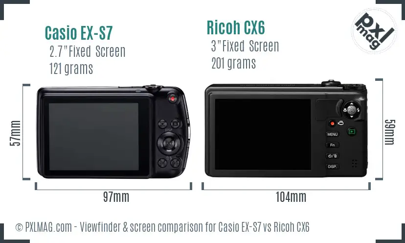 Casio EX-S7 vs Ricoh CX6 Screen and Viewfinder comparison