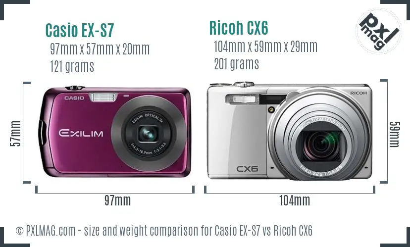Casio EX-S7 vs Ricoh CX6 size comparison