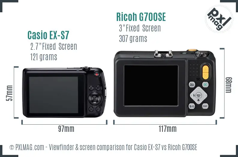 Casio EX-S7 vs Ricoh G700SE Screen and Viewfinder comparison