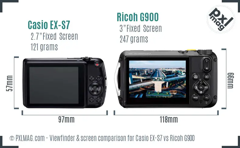 Casio EX-S7 vs Ricoh G900 Screen and Viewfinder comparison