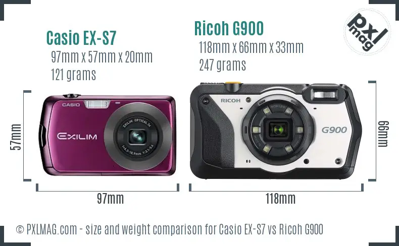 Casio EX-S7 vs Ricoh G900 size comparison
