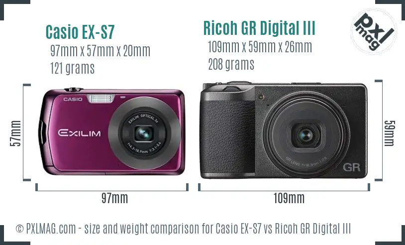 Casio EX-S7 vs Ricoh GR Digital III size comparison