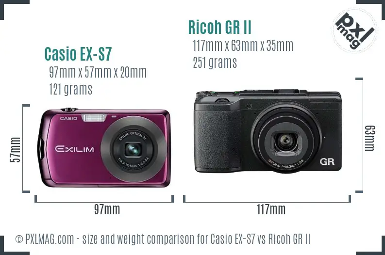 Casio EX-S7 vs Ricoh GR II size comparison Casio EX-S7 vs Ricoh GR II size comparison
