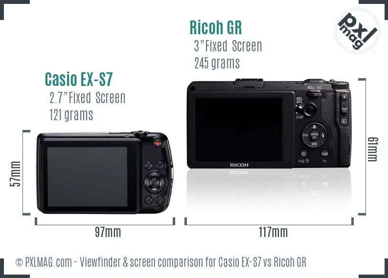 Casio EX-S7 vs Ricoh GR Screen and Viewfinder comparison