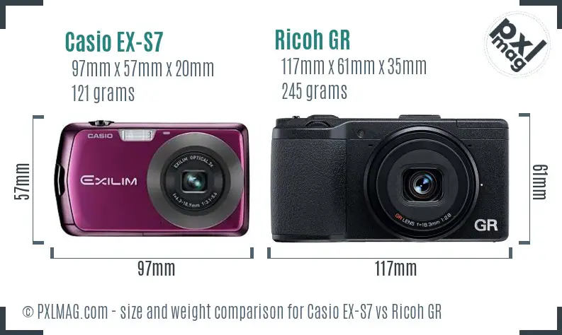 Casio EX-S7 vs Ricoh GR size comparison