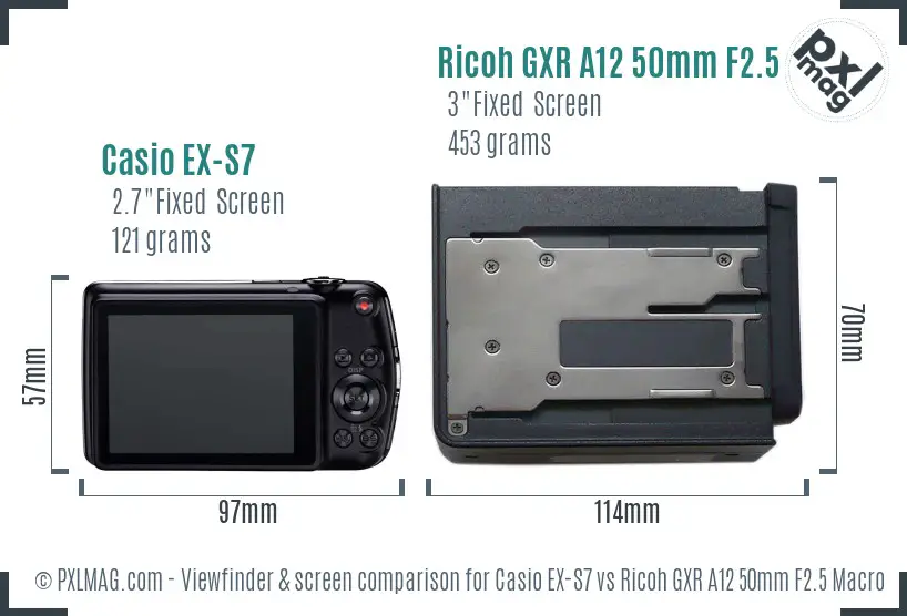 Casio EX-S7 vs Ricoh GXR A12 50mm F2.5 Macro Screen and Viewfinder comparison