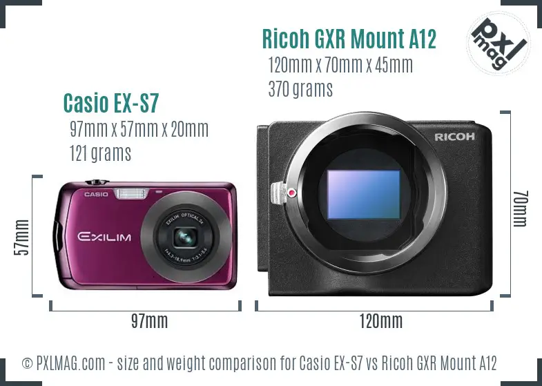 Casio EX-S7 vs Ricoh GXR Mount A12 size comparison