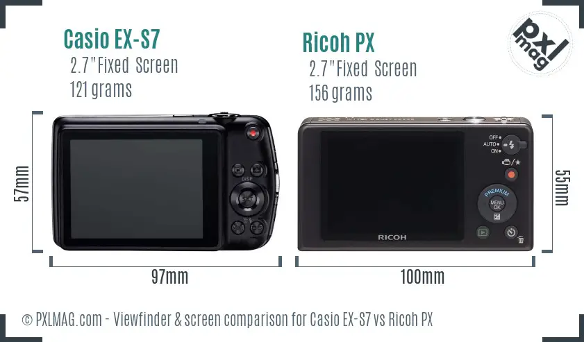 Casio EX-S7 vs Ricoh PX Screen and Viewfinder comparison