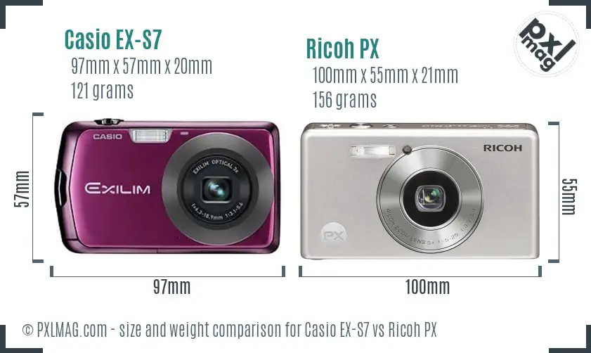 Casio EX-S7 vs Ricoh PX size comparison