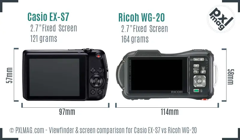 Casio EX-S7 vs Ricoh WG-20 Screen and Viewfinder comparison