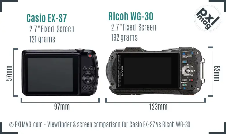 Casio EX-S7 vs Ricoh WG-30 Screen and Viewfinder comparison