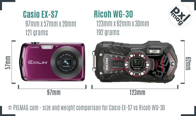 Casio EX-S7 vs Ricoh WG-30 size comparison