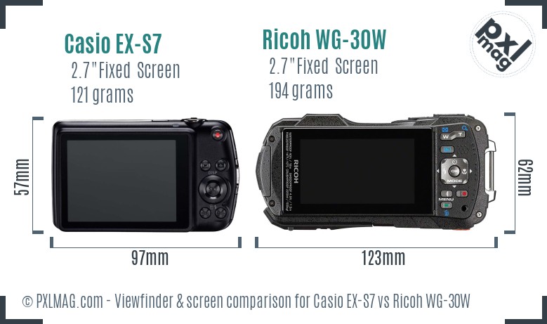 Casio EX-S7 vs Ricoh WG-30W Screen and Viewfinder comparison