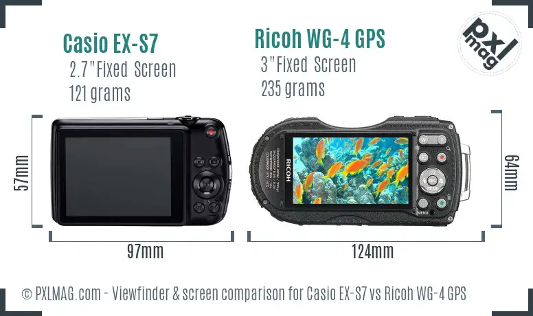 Casio EX-S7 vs Ricoh WG-4 GPS Screen and Viewfinder comparison