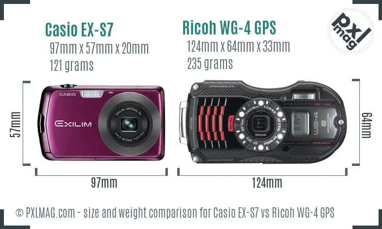 Casio EX-S7 vs Ricoh WG-4 GPS size comparison