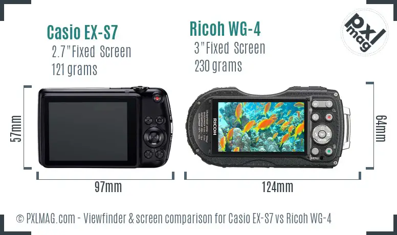 Casio EX-S7 vs Ricoh WG-4 Screen and Viewfinder comparison