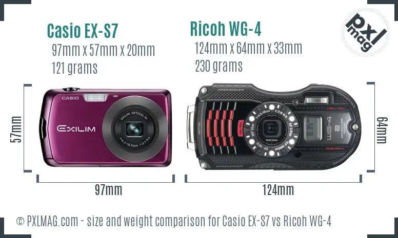 Casio EX-S7 vs Ricoh WG-4 size comparison