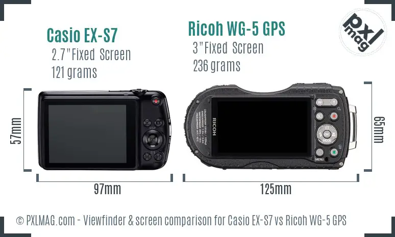 Casio EX-S7 vs Ricoh WG-5 GPS Screen and Viewfinder comparison