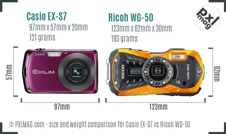 Casio EX-S7 vs Ricoh WG-50 size comparison