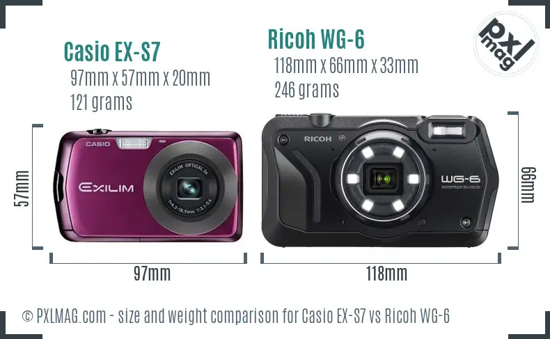 Casio EX-S7 vs Ricoh WG-6 size comparison Casio EX-S7 vs Ricoh WG-6 size comparison
