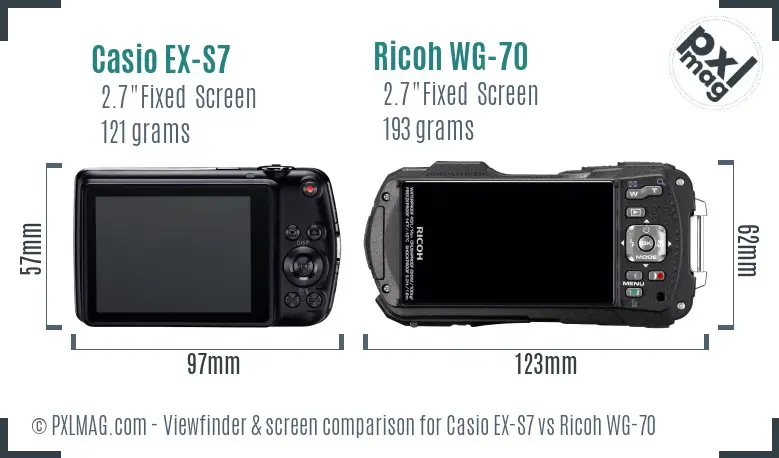 Casio EX-S7 vs Ricoh WG-70 Screen and Viewfinder comparison